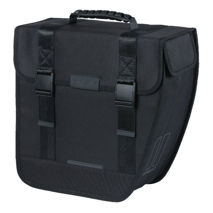 Sacoche Arrière Vélo Laterale Basil Tour Droit 14L Noir Fixation Crochet Hook (34X14X34 cm)