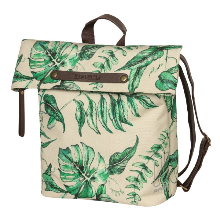 Sacoche Arrière Vélo Laterale Sac A Dos Basil Evergreen Daypack Beige Poignée Cuir Droit-Gauche 14-19L Fixation Hook-On Porte Bagage Fermeture Pliant Anti-Pluie