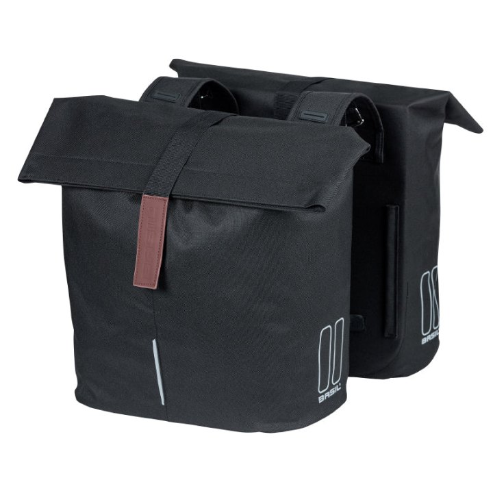 Sacoche Arrière Vélo Double Basil City Noir 28-32L Fixation Velcros Sur Porte Bagage (30X18X49 cm) Fermeture Pliant Anti-Pluie