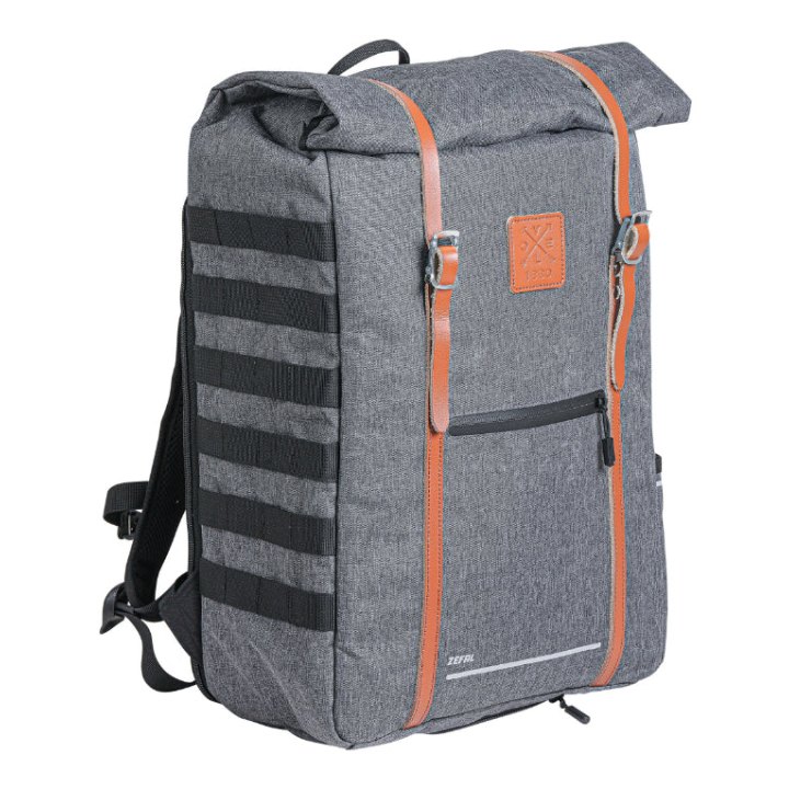 Sacoche Arrière Vélo Laterale Sac A Dos Zefal Urban Backpack Gris 27L Fixation Sur Porte Bagage (30X45X13) - Fabrique En Materiau Recycle