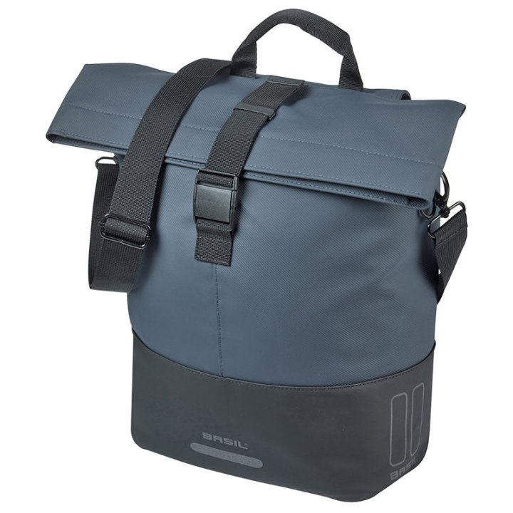 Sacoche Arrière Vélo Laterale Sac Bandouliere Basil Cove Shopper Bleu Marine-Noir Droit-Gauche 14-16L Fixation Mik Hooks Porte Bagage (36X14X29 cm) Avec Poignée Fermeture Pliante Impermeable