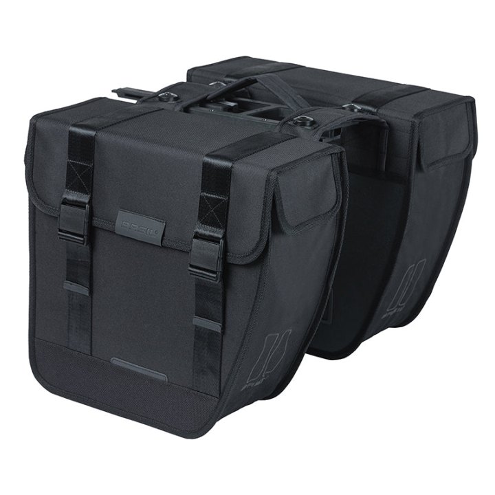 Sacoche Arrière Vélo Double Basil Tour 28L Noir (34X14X34 cm) Fixation Porte Bagage Fixation Systeme Mik (Compatible Avec 157030 Inclus)