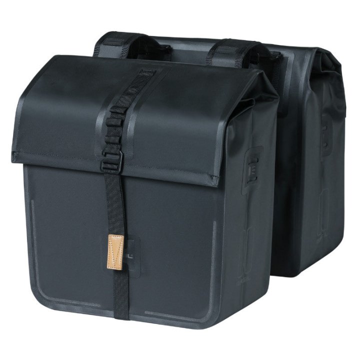 Sacoche Arrière Vélo Double Basil Urban Dry 50L Noir 100% Waterproof (36X17X42 cm) - Fixation Sur Porte Bagage