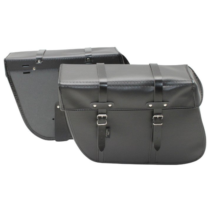 Sacoche Arrière Vélo Laterale Sporfabric S202 Trapeze Style Vintage - Fixation Courroie - Effet Cuir Noir (Lg36Xl11Xh28) (Paire)