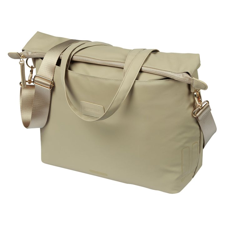 Sacoche Arrière Vélo Laterale Sac Ordinateur Portable Basil Manhattan Waterproof Beige Droit-Gauche 12L Fixation Hook On (12X38X30 cm) Fermeture Pliant Anti-Pluie