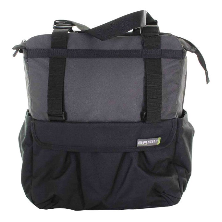 Sacoche Arrière Vélo Laterale Shopper XL Noir-Gris Waterproof Fixation Porte Bagage Avec Hook-On 20L (32X16X37 cm)