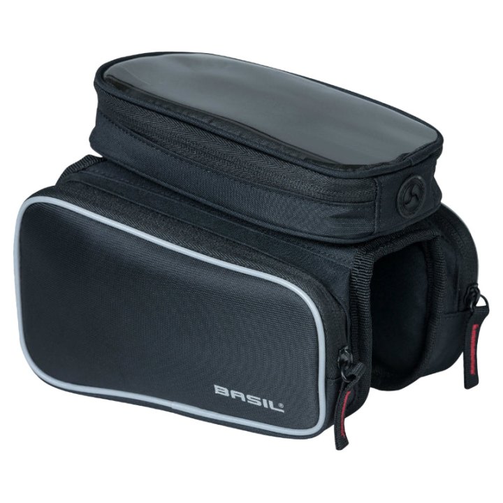 Sacoche De Cadre Vélo Basil Design Noir Fixation Velcro 1.5L Avec 2 Compartiments Lateraux