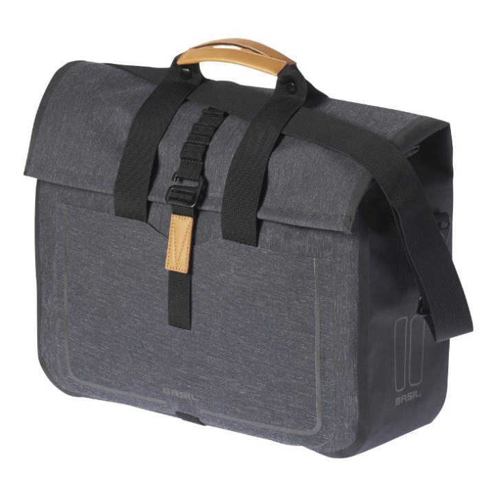 Sacoche Arrière Vélo Laterale Basil Urban Dry Business Droit-Gauche Gris 20L Waterproof Fixation Hook-On (38X15X37 cm)