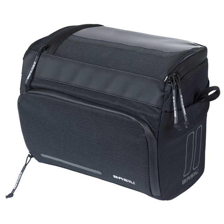 Sacoche De Cintre-Guidon Vélo Basil Sport 7-8L Noir Graphite Fixation Clip Compatible Basil Et Klickfix (28X20X20 cm) (Fixation Klick Fix Non Inclus)