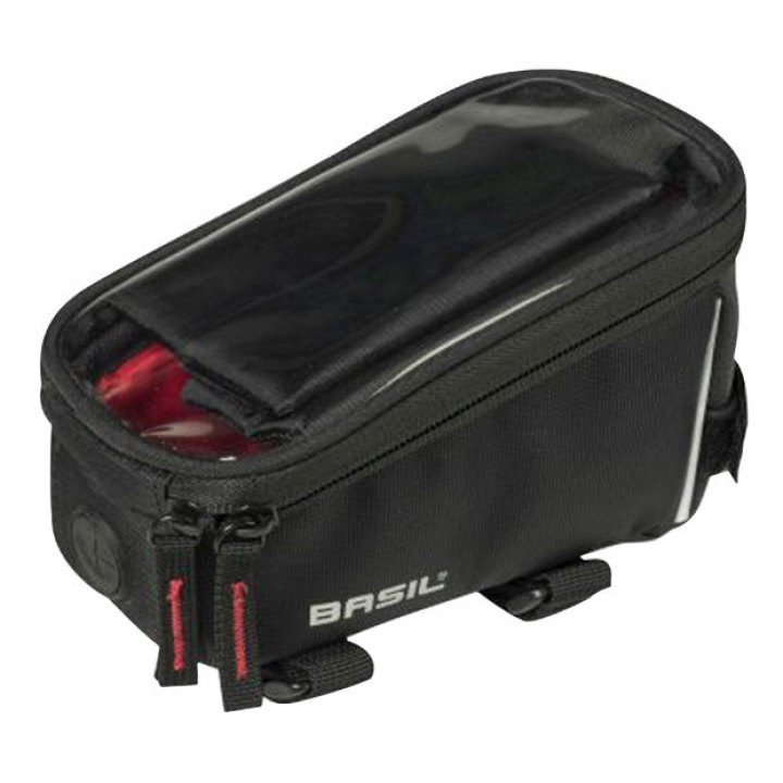 Sacoche De Cadre-Potence Vélo Basil Pour Portable - I-Phone Fixation A Velcro Noir 1L (Sangles Tube Oversize) (19X11X11 cm)