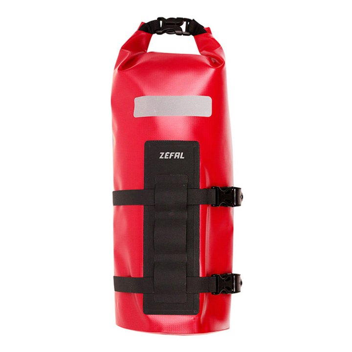 Sacoche De Fourche Vélo Zefal Z Adventure Dry Bag Rouge Étanche Fixation Sangles Auto-Agrippantes - Clips (Lg28.5 cm - 4Litres) Charge Maxi 2.5Kgs (Support Fixation Non Inclus Ref: 199763)