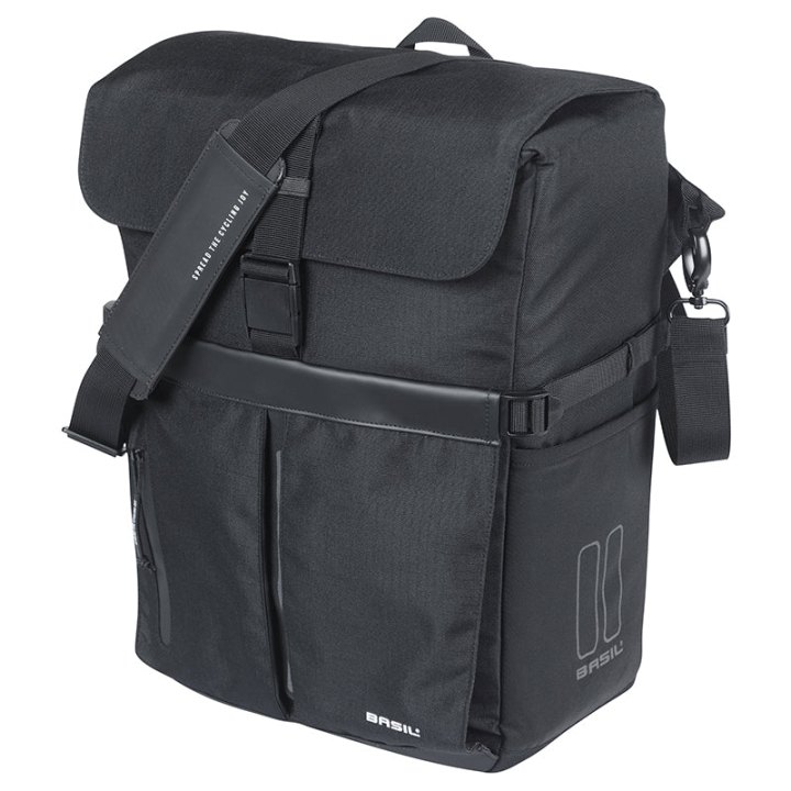 Sacoche Arrière Vélo Laterale Sac Bandouliere Basil Move Commuter Noir Droit-Gauche 15L Fixation Mik Hooks Pour Porte Bagage