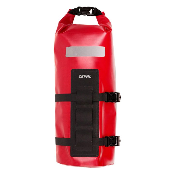 Sacoche De Fourche Vélo Zefal Z Adventure Dry Bag Rouge Étanche Fixation Sangles Auto-Agrippantes - Clips (Lg36,5Cmxd15 - 6Litres) Charge Maxi 2.5Kgs (Support Fixation Non Inclus Ref: 199763)