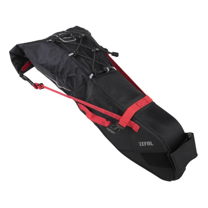 Sacoche De Selle Vélo Zefal Z Adventure R11 Noir-Rouge Étanche Fixation Velcro 11L ( L 56 cm X L 15 cm X 17 cm) Charge Maxi 5Kgs