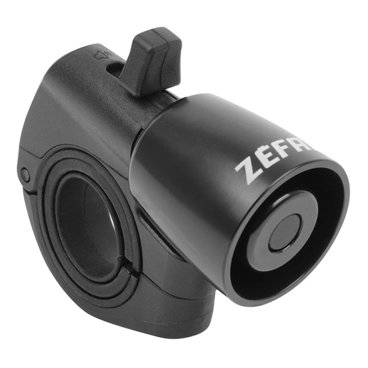 Sonnette Timbre Zefal Trail Bike Bell Debrayable Alu Noir Fixation Collier Silicone Diam 22,2 A 35 mm (Levier Mode Sonore - Muet) - Portee 80 M