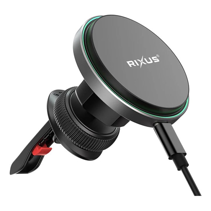 Station De Charge-Support Smartphone-Telephone Rixus Universel Magnetique Noir Fixation Grille Ventilation Voiture (Vendu A L'Unite) Inclus Câble Usb-C -Rxwc12-