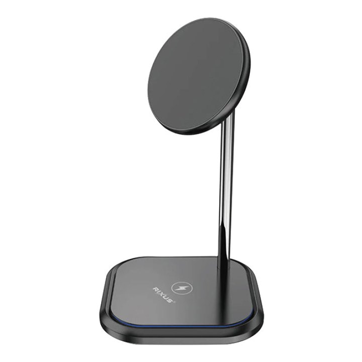 Station De Charge Smartphone-Telephone-Ecouteur Rixus Universel Sans Fil Magnetique A Induction Sur Pied Noir 15W 12V (Vendu A L'Unite) -Rxwc55-