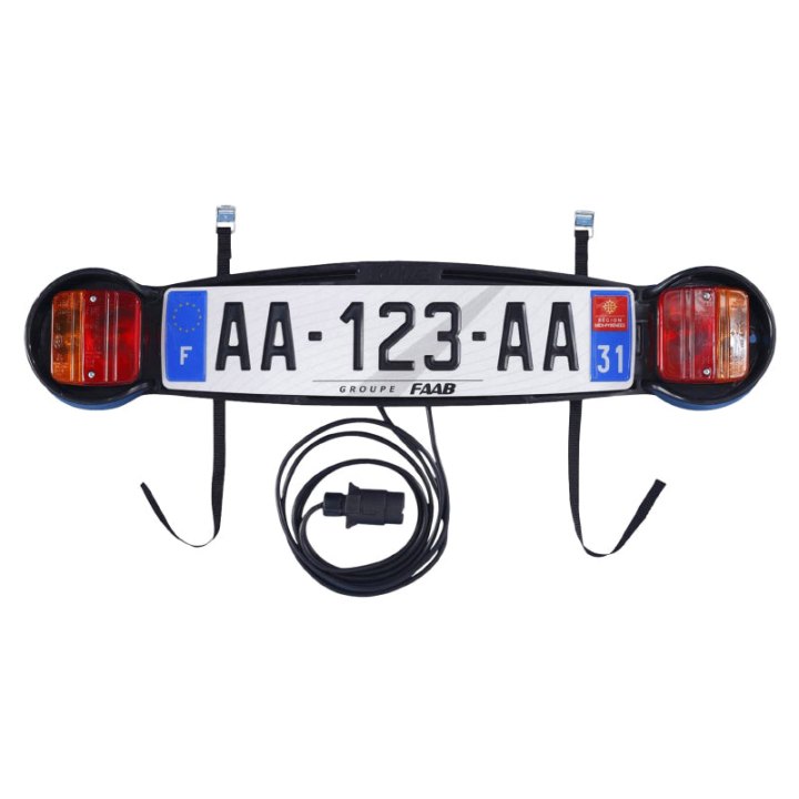 Support Plaque Immatriculation Avec Rampe Feux Prise 7 Broches Ideal Pour Porte Vélo Coffre