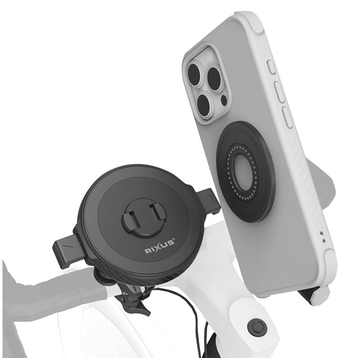 Support Smartphone-Telephone Rixus One-Lock Anti-Choc Mag Set Fixation Cintre Diam 23 A 38 mm + Support Adhesif Pour Coque (Vendu A L'Unite) -Rxhb05-