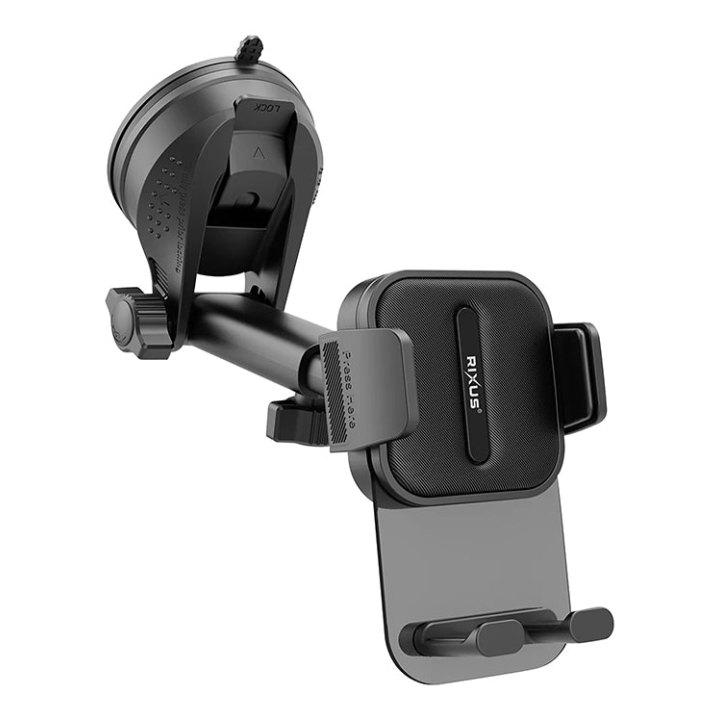 Support Smartphone-Telephone Rixus Universel A Pince Rotation 360° Noir Fixation A Ventouse Pour Pare-Brise Voiture (Vendu A L'Unite) -Rxhw11-