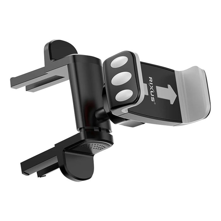 Support Smartphone-Telephone Rixus Universel A Pince Rotation 360° Noir Fixation Grille Ventilation Ronde Voiture (Vendu A L'Unite) -Rxhw28-