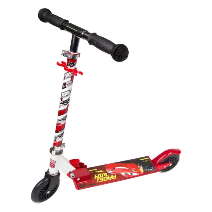 Trottinette Enfant Disney 2 Roues Cars Rouge Acier Pliable Et Réglable Avec Frein Roue Arrière