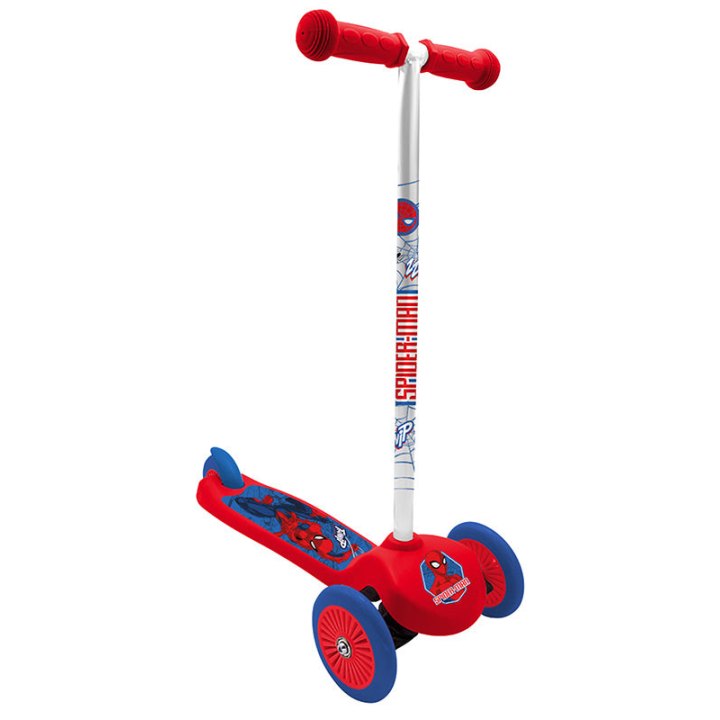 Trottinette Enfant Disney 3 Roues Spiderman Rouge Pliable Et Réglable Avec Frein Roue Arrière