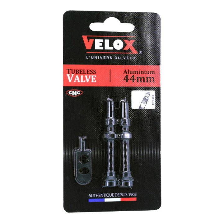 Valve De Pneu Tubeless Presta Velox Alu Noir 44 mm Obus Demontable (Vendu A La Paire Sur Carte)