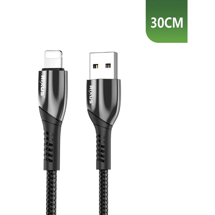 Câble De Chargement Usb-A Rixus Noir 10W Pour Apple Lightning L30 cm (Vendu A L'Unite) -Rxuc37Al-