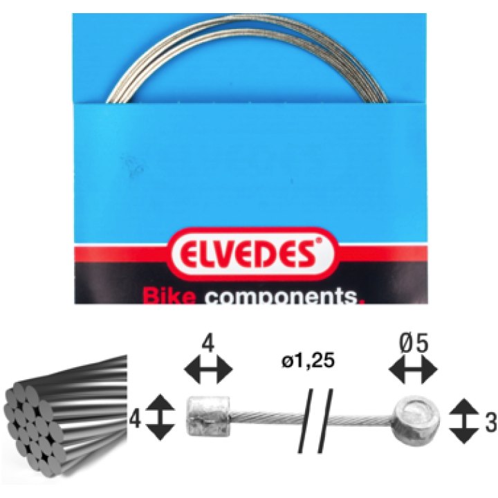 Câble de transmission 2 250mm 1x19 fils Elvedes Galvanised Ø1,25 avec tête N Ø4x4 et tet