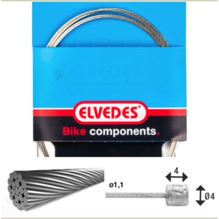 Câble de transmission 4000mm 1x19 fils inox Elvedes Ø1,1mm avec tête Ø4x4