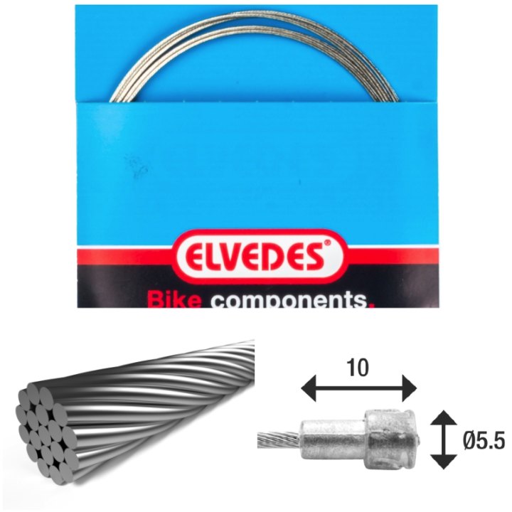 Câble de frein 2 000mm 1x19 fils inox Elvedes Ø1,5mm tête en V Ø5,5x10