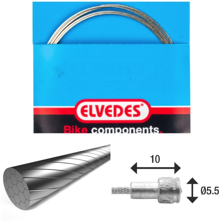 Câble de frein 2 250mm 1x19 fils Elvedes Stainless Slick Ø1,5mm tête en V Ø5,5x10