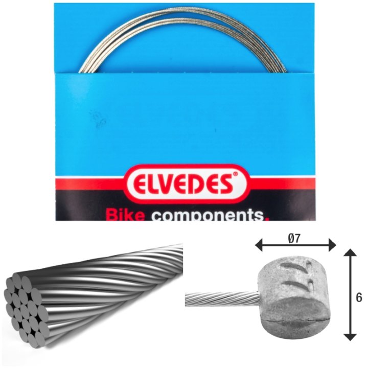 Câble de frein 3 000mm 1x19 fils Elvedes Galvanisé Ø1,5mm tête en T Ø7x6mm