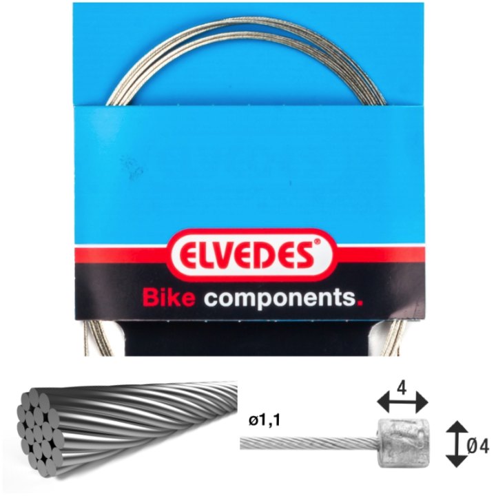 Câble de transmission 2250mm 1x19 fils inox Elvedes Ø1,1mm avec tête N Ø4x4