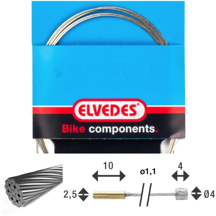 Câble de transmission 3 000mm 1x19 fils Elvedes Stainless Ø1,1mm avec tête N Ø2,5x10 et