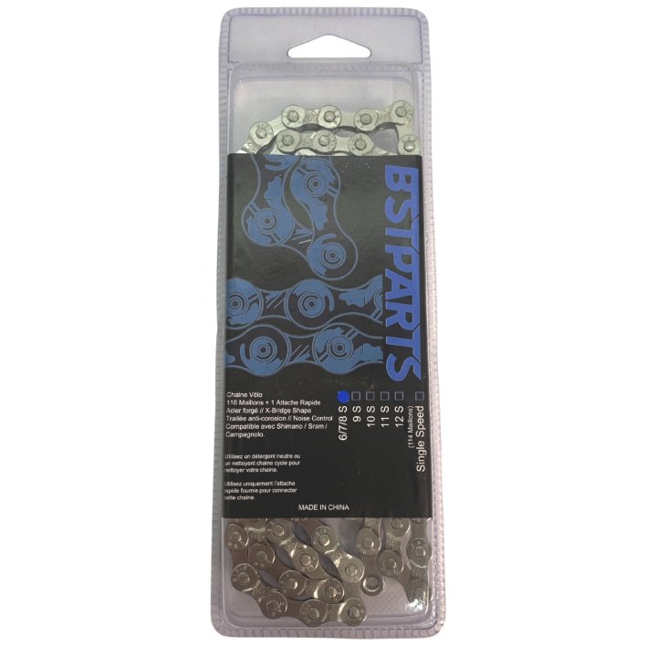 Chaîne BST Parts BST 6/7/8 vitesses Sram/Shimano (116 maillons + quick link) argent
