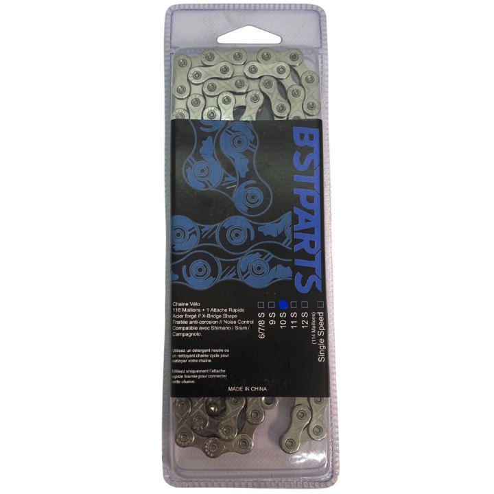 Chaîne BST Parts BST 10 vitesses Sram/Shimano (116 maillons + quick link) argent