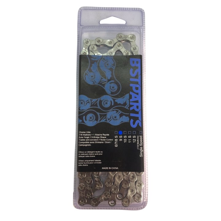 Chaîne BST Parts BST 9 vitesses Sram/Shimano (116 maillons + quick link) argent