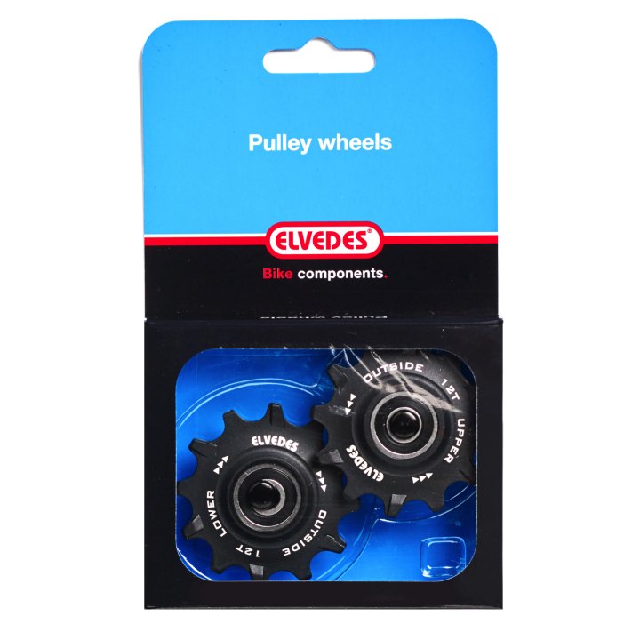 Galets de dérailleur 2 x 12 dents roulements annulaires Elvedes Narrow / Wide