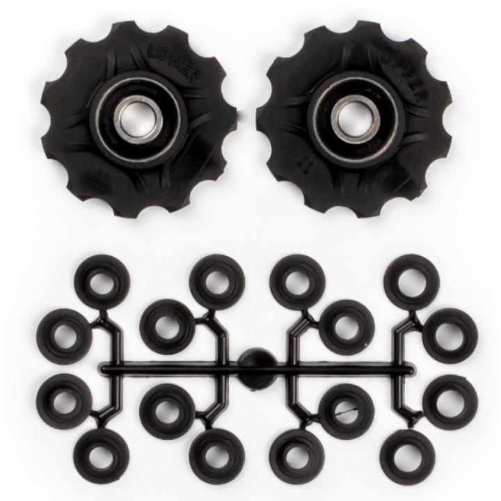 Galets de dérailleur 2 x 11 dents roulements annulaires + Elvedes Spacers, boite de 10