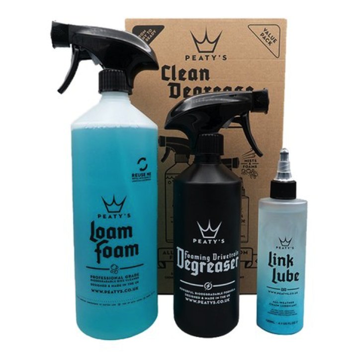 Kit d'entretien Peaty's : Loam Foam 1L, Degreaser 500ml, Link Lube