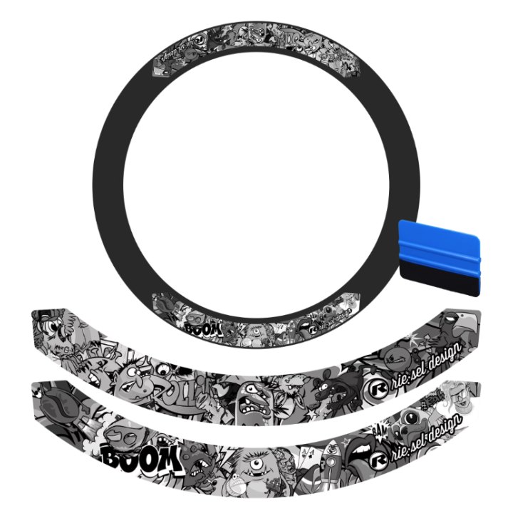 Kit stickers jantes stickerbomb ultra black 60 mm Riesel Design