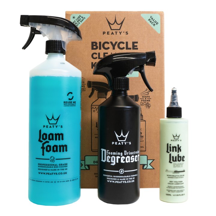 Kit d'entretien Peaty's Bio : Loam Foam 1L, Degreaser 500ml, Link Lube DRY