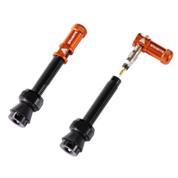 Valves (44mm) et bouchons de valve Granite CNC/démonte obus Orange Juicy Nippl