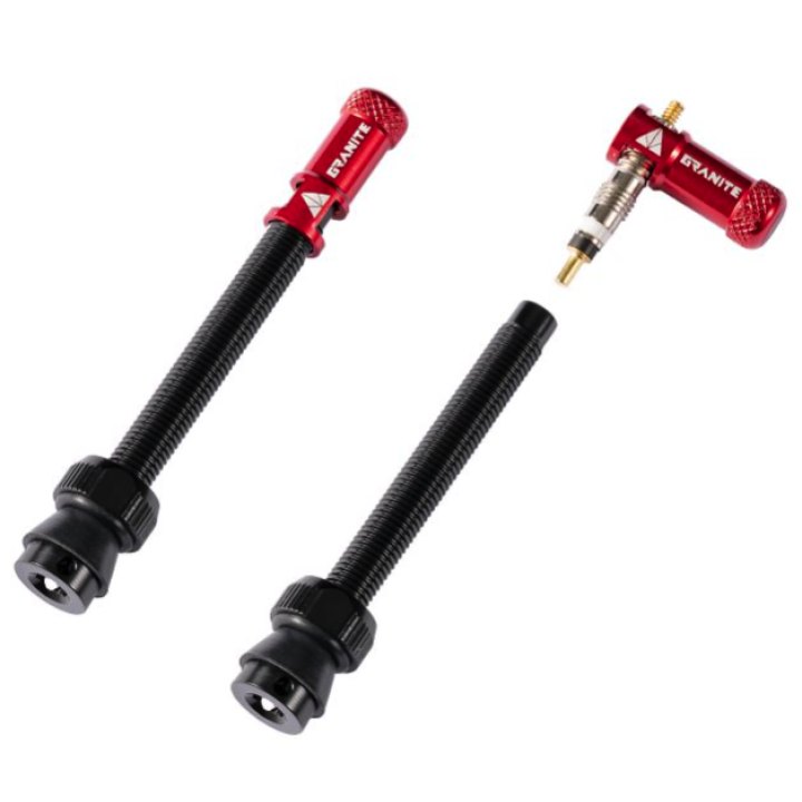 Valves (60mm) et bouchons de valve Granite CNC/démonte obus Rouge Juicy Nipple