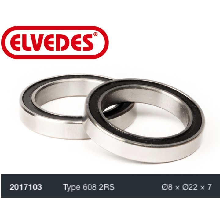 Roulement Elvedes type 608 2RS Ø8 x Ø22 x 7