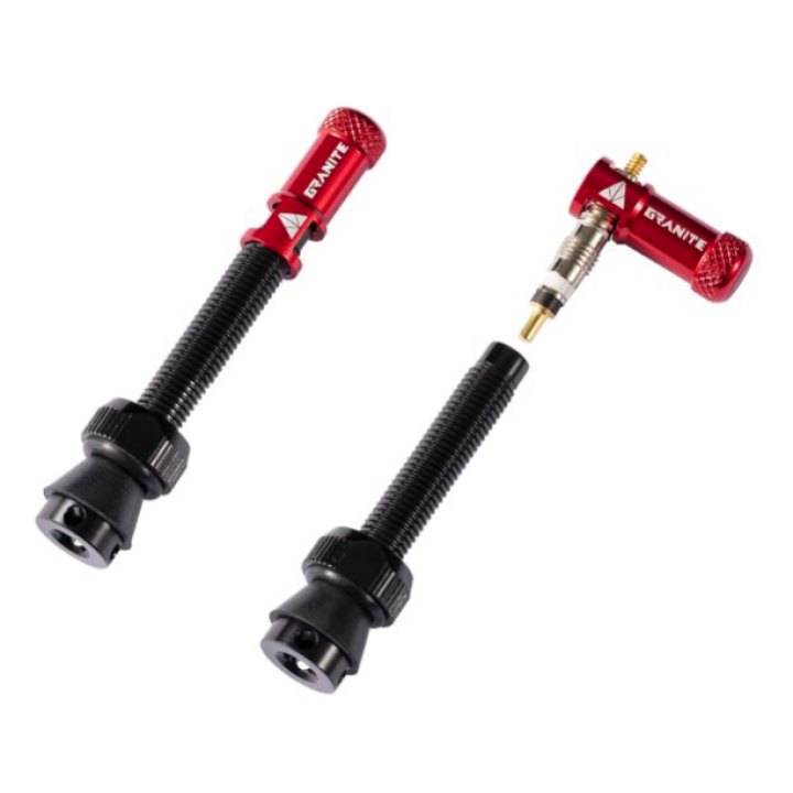 Valves (44mm) et bouchons de valve Granite CNC/démonte obus Rouge Juicy Nipple