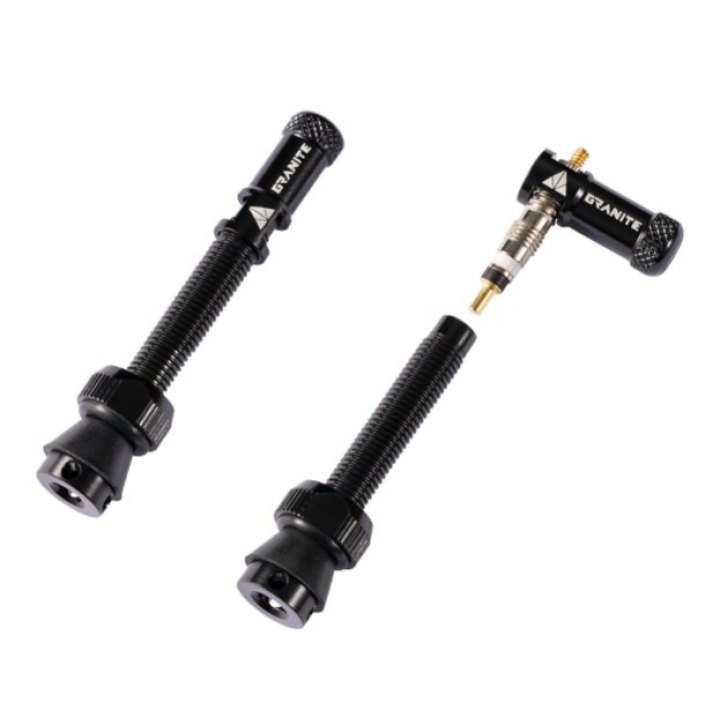 Valves (48mm) et bouchons de valve Granite CNC/démonte obus Noir Juicy Nipple