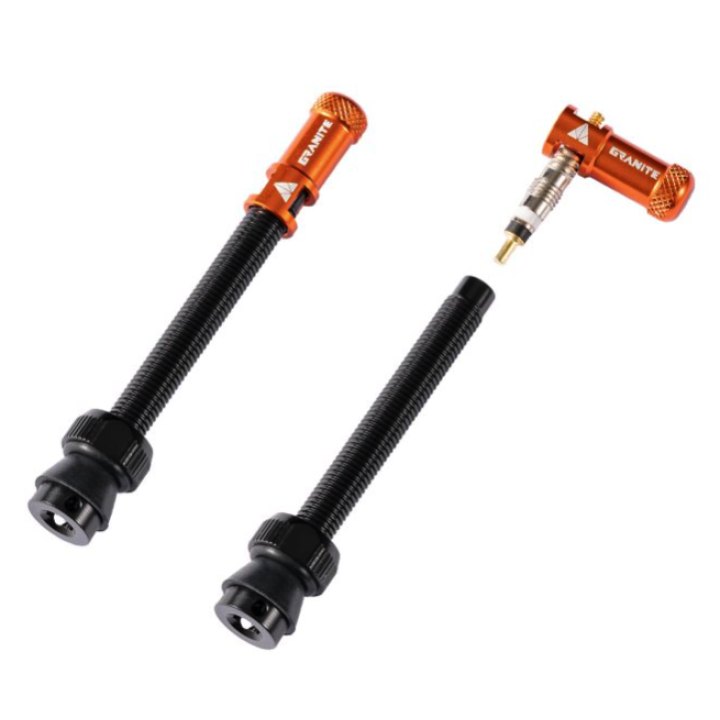 Valves (60mm) et bouchons de valve Granite CNC/démonte obus Orange Juicy Nippl